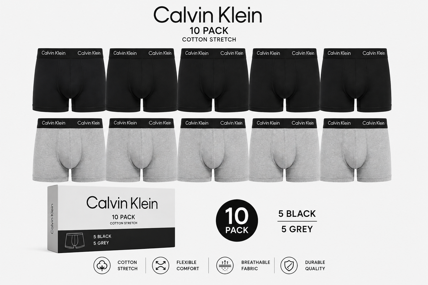 Pack de 10 Boxers Homme – Confort Premium au Quotidien