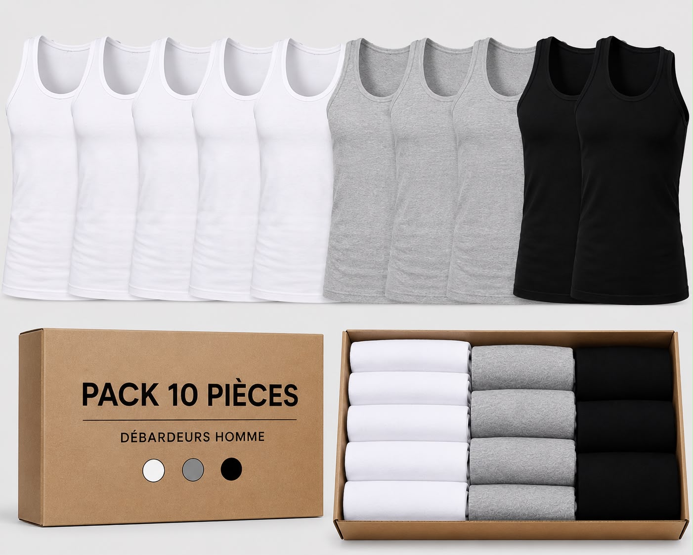Pack de 10 Débardeurs Homme Premium en Coton
