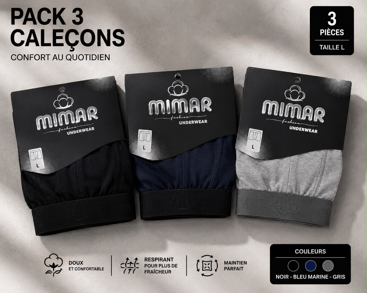 Pack de 3 Caleçons Homme Premium – Doux, Respirants & Confortables