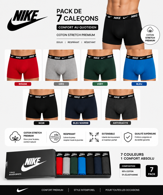 Pack 7 Caleçons Premium – Coton Stretch Ultra Confort