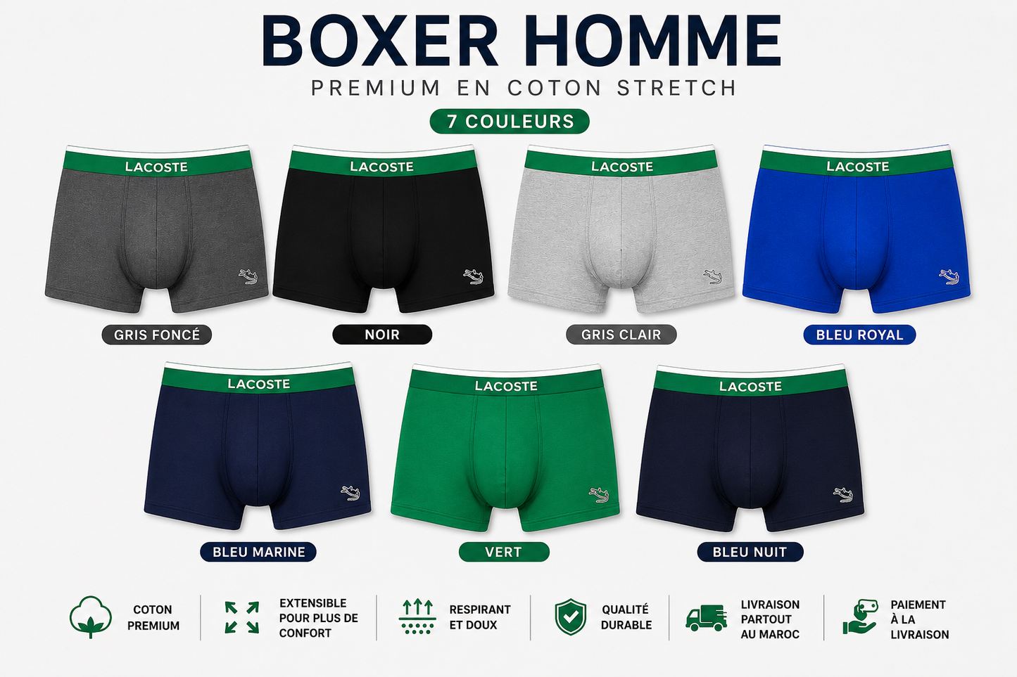 Pack de 7 Boxers Homme Premium – Coton Stretch