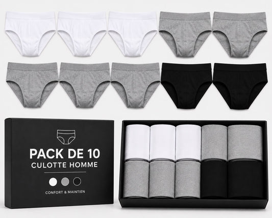 Pack de 10 Culottes Homme 100% Coton – Confort, Douceur & Respirabilité